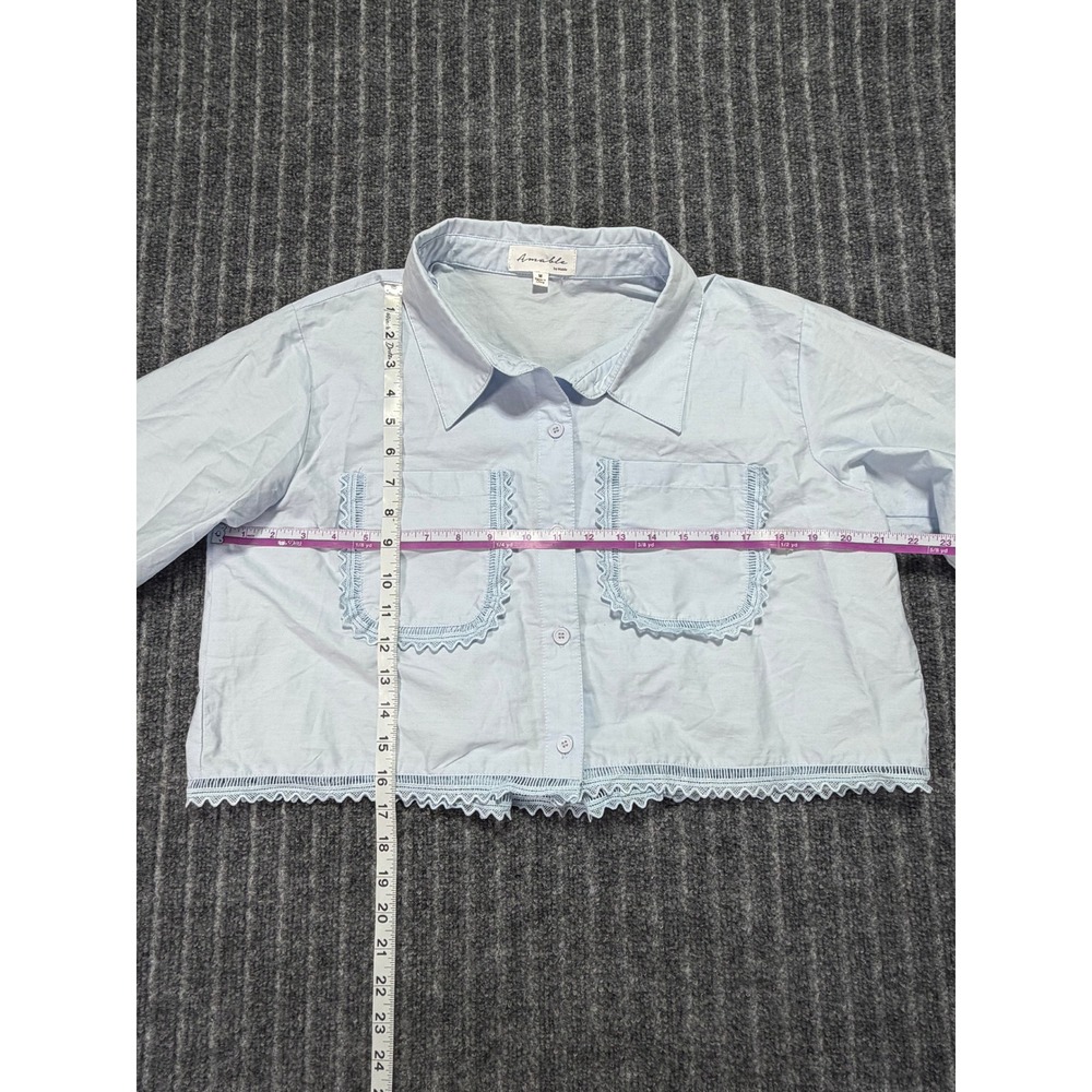 Amable by Mable Cropped Shirt Women Medium Lace Trim Coquette Chic Romantic - Picture 6 of 6